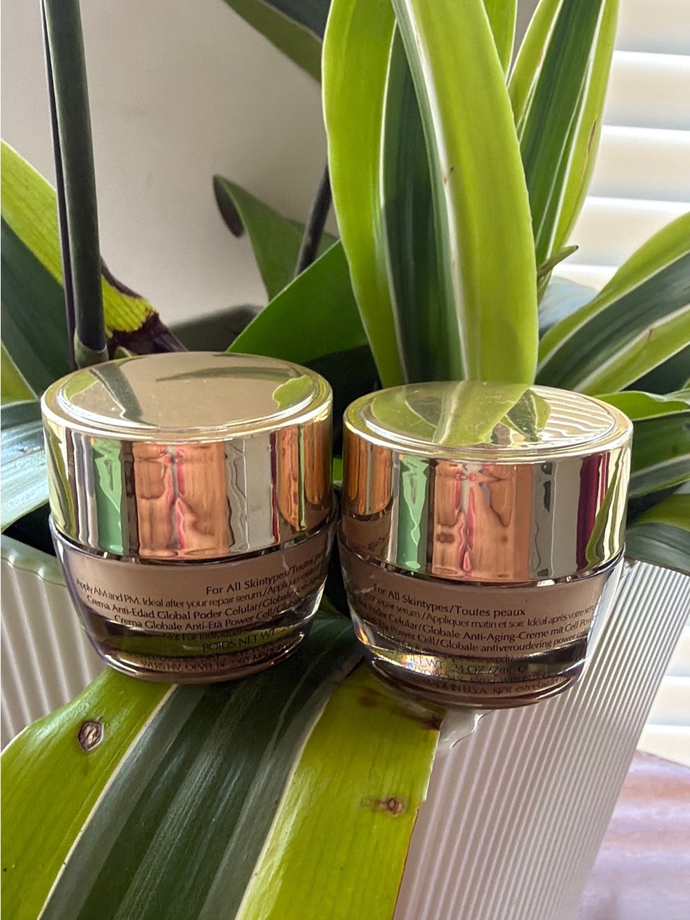 BUNDLE of 2 , Estee Lauder Small Glass Face Cream Jars with Shiny Gold Lids - Picture 2 of 6